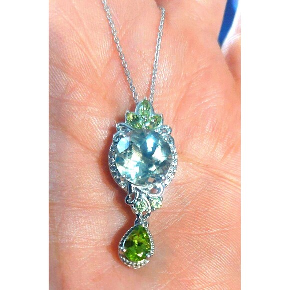 Genuine peridot Rutilated quartz sterling silver pendant STS - Picture 7 of 12